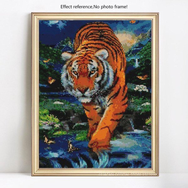 Pintura De Diamante 5D, Taladro Completo, Tigre Redondo, Bordado De Diamantes, Animales 20X30-image