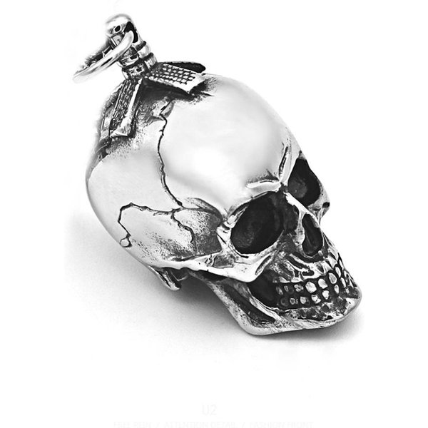 Collar Con Colgante De Calavera Tridimensional GóTico Para Hombre, Dominante, Retro, De Acero Inoxidable, Calavera, Motero, JoyeríA Urbana Hip Hop-image