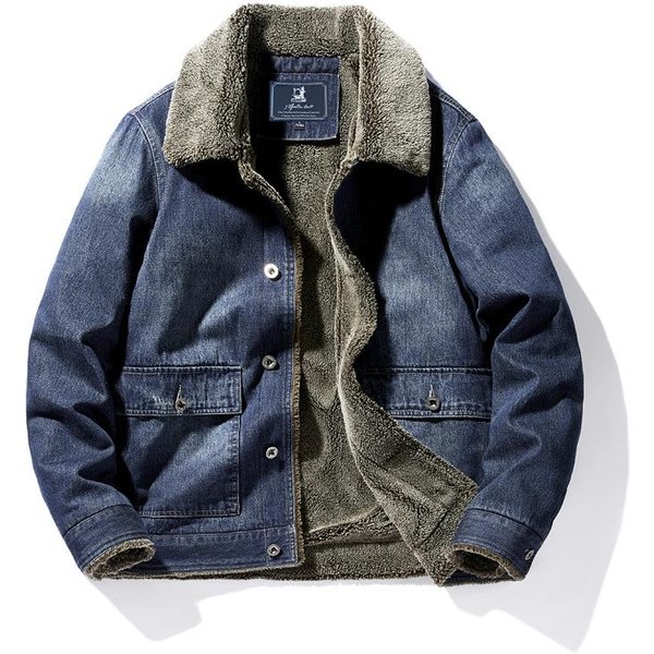 Chaqueta Vaquera Para Hombre, Nueva Chaqueta De Invierno De Terciopelo Grueso, Holgada, De Talla Grande, Para Hombre, Chaqueta De AlgodóN De Terciopelo De Cordero M Black-image