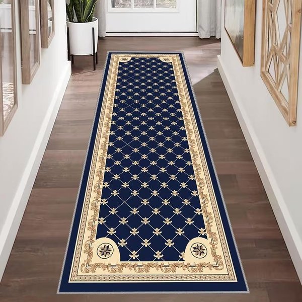 Vintage Orientalny Perski Dywan Biegacz Granatowy Kwiatowy DłUgi AntypośLizgowy Dywanik PodłOgowy Do Przedpokoju WejśCia Kuchni Klasyczny WystróJ 60X240Cm 24X94Inch-image