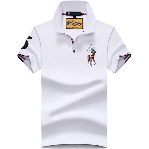 Camisa Polo Storn Para Hombre AlgodóN Manga Corta Color SóLido Bordado Casual De Negocios M White-image