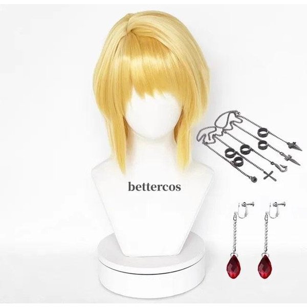 Wysokiej JakośCi Anime Hunterxhunter Kurapika Peruka Cosplay KróTka ZłOcisto Blond SkóRa GłOwy Odporna Na CiepłO WłOsy Syntetyczne Peruki + Czepek Pod Perukę Beige-image