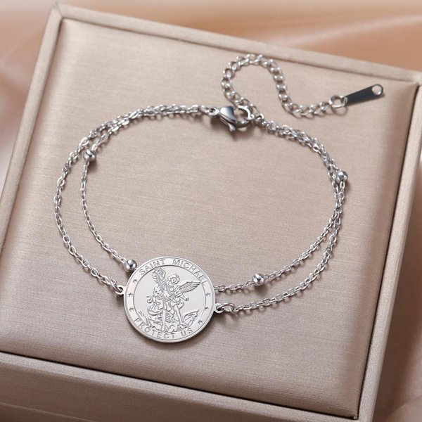 Dawapara Bransoletka ArchaniołA ŚWięTego MichałA Dwustronnie RzeźBiony Amulet Chroń Nas Modlitwa Amulet BiżUteria Ze Stali Nierdzewnej Gray-image