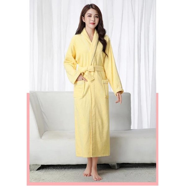 100% BawełNiany Szlafrok Frotte Bardzo DłUgi Szlafrok Dla MiłOśNikóW MięKki Szlafrok MęSki I Damski Bielizna Nocna MęSka Codzienny Szlafrok Domowy 2XL Beige-image
