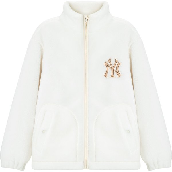 Chaqueta MLB Sherpa De Cuello Alto CáLida Cortavientos Ajustada Chaqueta Unisex Crema 3AFDB0626-50CRS XXL White-image