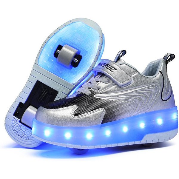 Zapatos Fugitivos Para NiñOs Con Luces NiñOs Y NiñAs Estudiante Adultos Zapatos Burst Zapatos Voladores De Doble Rueda Zapatos Con Ruedas Patines 40 Plata-image