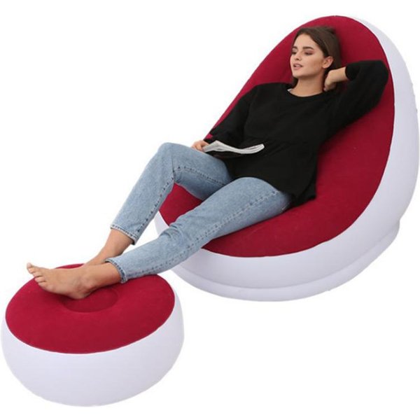 SillóN Inflable Para Descansar, Sofá Plegable De PVC Con Asiento Deslizante, Juego De Sillones Para Almuerzo Rojo-image