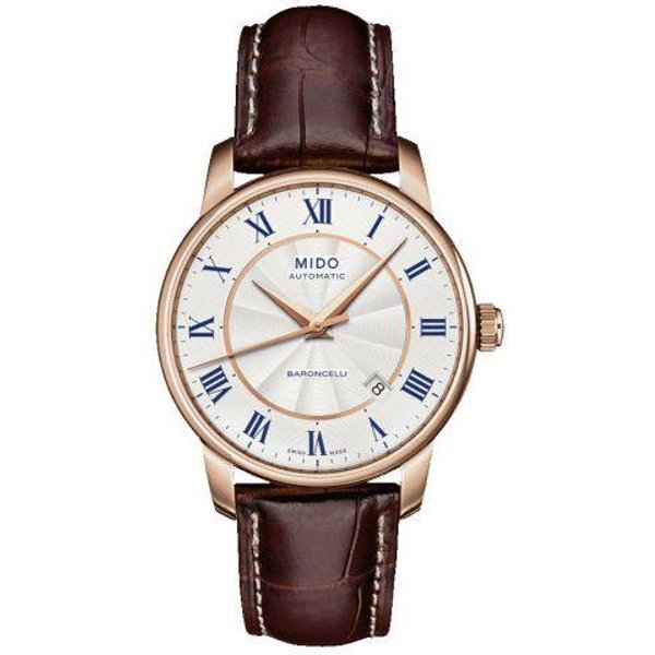 Reloj Mido Belem Celli Movimiento MecáNico AutomáTico Resistente Al Agua 50M Esfera Plateada Correa De Cuero Relojes Para Hombre M8600.2.21.8 Regular Watch Box White-image