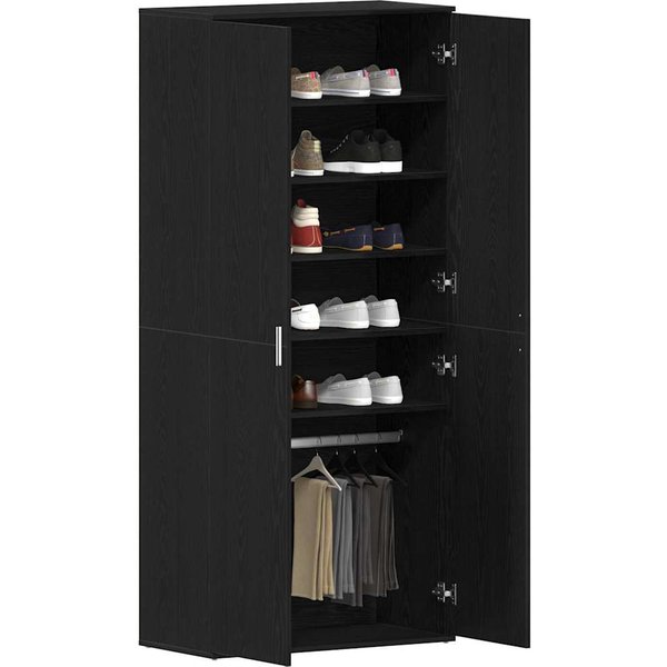 Armario Zapatero Con Estante Efecto Roble Negro 80 X 39 X 178 Cm-image