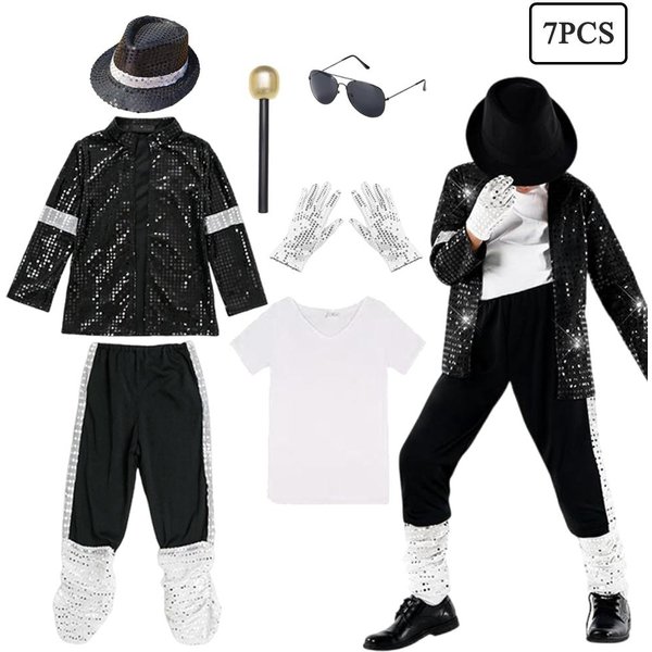 Disfraz De Cosplay De Halloween Para NiñOs, Ropa Para Show De Baile, Fiesta De ActuacióN, Michael Jackson, Carnaval, Disfraz De Estrella Del Pop 4T(120) Black-image