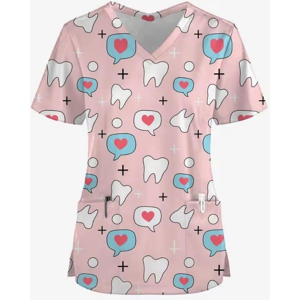 Conejo De Dibujos Animados ImpresióN 3d Uniformes MéDicos De Enfermera Cuello En V Manga Corta Bolsillo Ropa De Trabajo Superior Uniformes Accesorios MéDicos Uniforme L White-image