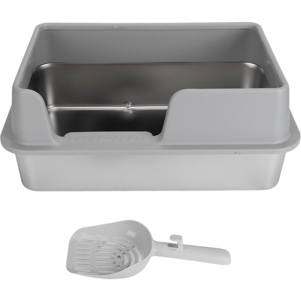 Caja De Arena De Acero Inoxidable Con Lados Altos, Antisalpicaduras, FáCil De Limpiar, Caja De Arena Para Gatos Cerrada Gris-image