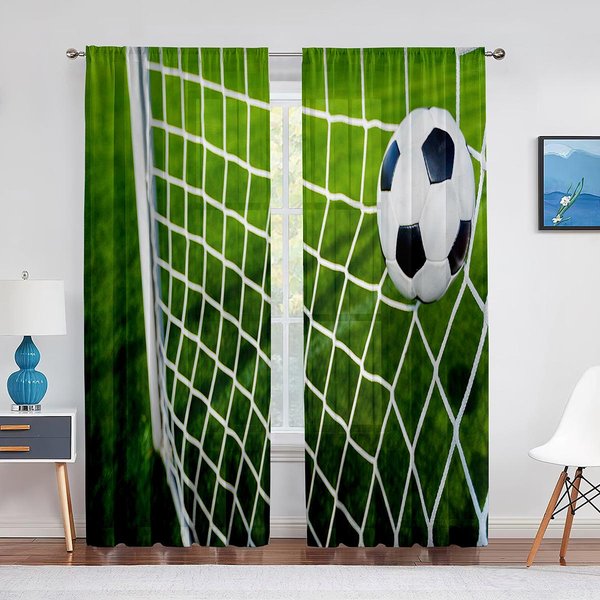 PiłKa NożNa Sferyczna PiłKa NożNa Kolorowa Sztuka Przezroczysta ZasłOna Do Salonu Woal Do Okna Sypialnia Kuchnia Tiulowe ZasłOny 100W130H(Cm)40X51In&Rod Pocket-image
