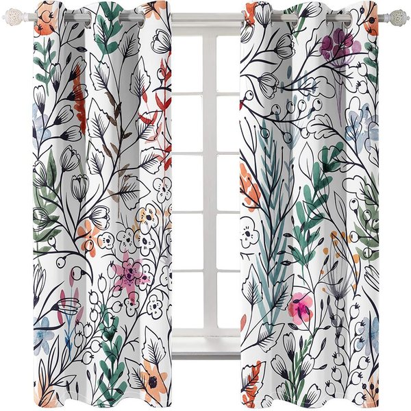 Cortinas De Ventana Finas Para NiñOs, Sala De Estar, Dormitorio, Puerta Del BañO, DecoracióN De Cocina, Persianas, SalóN, Vintage, Floral, Vintage, 2 Piezas W70 X H165(Cm)X2&Grommet Top-image