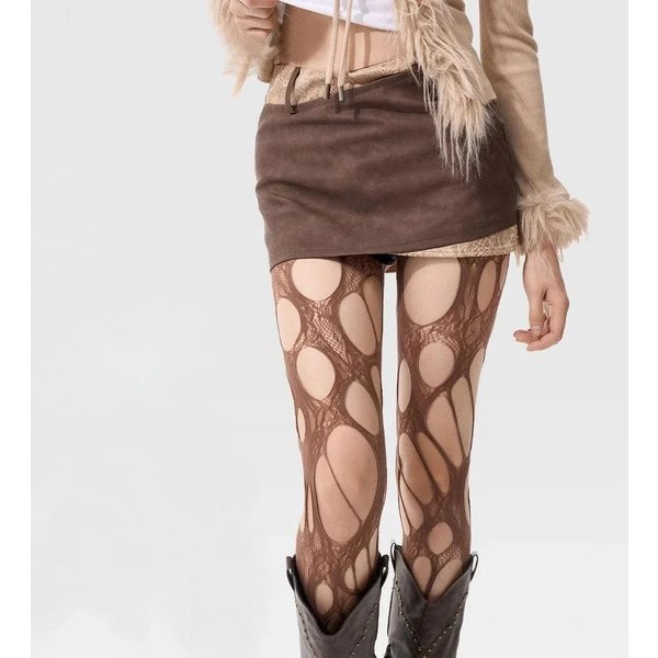 Damskie PońCzochy Punkowe Z Dziurami Damskie Czarne WycięTe Rajstopy PońCzochy Seksowne Legginsy Z Siatki Streetwear Jk Lolita Bielizna One Size White-image