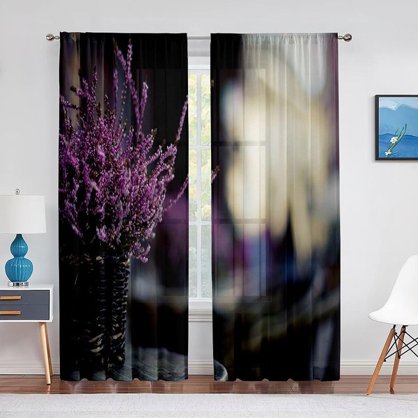 Cortinas Semitransparentes Florales Lila RúStico PúRpura Lavanda Para Sala De Estar Dormitorio Cocina Cortinas De Tul Voile Ventanas Cortinas 1 PCS W100Xh250Cm&Grommet Top-image