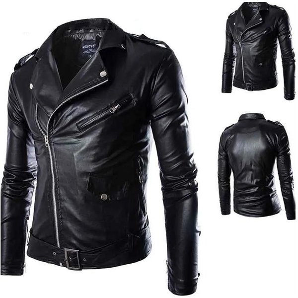 Chaqueta De Cuero De Talla Grande De OtoñO E Invierno Chaqueta Ajustada De Cuero De Moda Casual Para Hombres Chaqueta De Cuero De Motocicleta Europea Y Americana Para Hombres M Negro-image