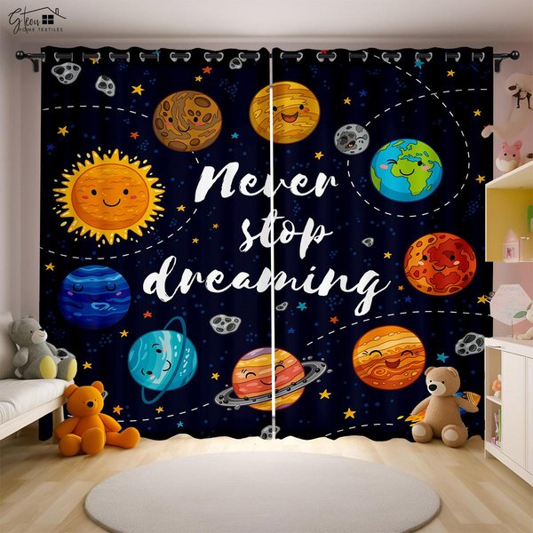 Kosmiczne KreskóWkowe Drukowane 3D ZasłOny Astronauta Kosmonauta Statek Kosmiczny Start Rakiety Sypialnia Gabinet PokóJ DziecięCy ZasłOny 2 Szt. W50Xh130(Cm)X2Pcs&Rod Pocket Orange-image