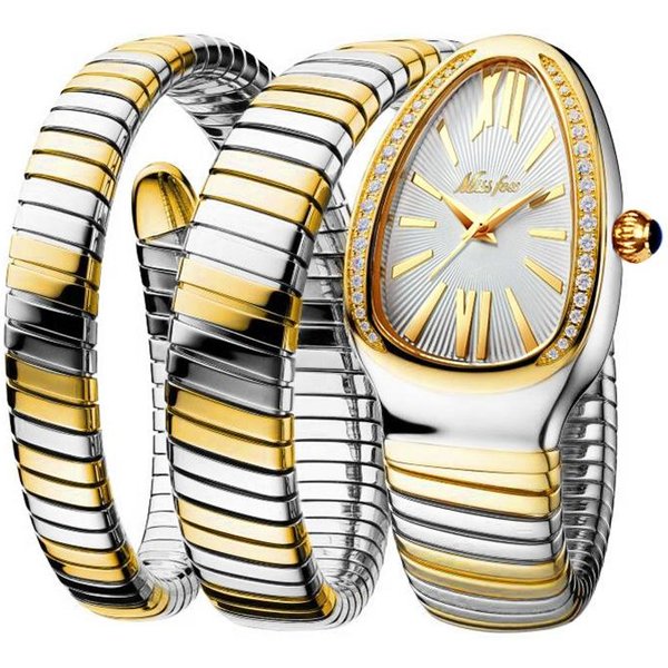 Reloj De Cuarzo Missfox Reloj Popular Para Mujer Reloj De Mujer De Alta Calidad Elegante Y Moderno Con Forma De Serpiente PequeñA De Estilo Antiguo Blanco/Oro-image