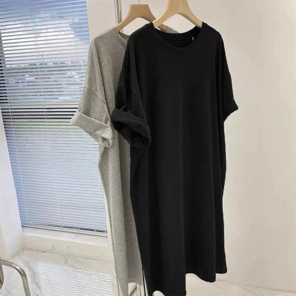 Sukienka Letnia LuźNa Swobodna Cienka KróTki RęKaw T-Shirt SpóDnica Za Kolano OsłOna Brzucha Cienka DłUga Sukienka 4XL Gray-image