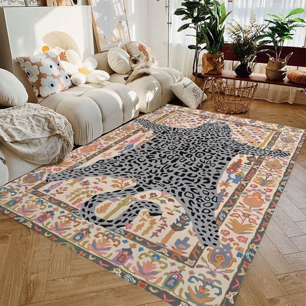 Dywanik Obszarowy Tygrys Bengalski Kwiatowy – Dywan Dekoracyjny W Estetyce Maksymalistycznej, Mata PodłOgowa Ze ZwierzęTami DżUngli Do Salonu Dekoracja Domu 120X160Cm(46X62In)-image