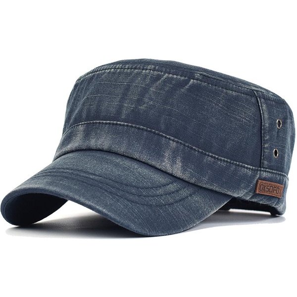 Gorras Militares De AlgodóN Lavadas, Sombrero De Copa Plano Informal Para Hombres Y Mujeres, Gorra Militar De Cadete, DiseñO úNico Ajustable, Vintage Para Las Cuatro Estaciones Adjustable 56-60Cm-image