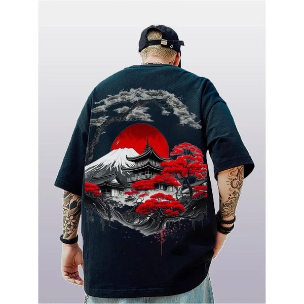 LuźNa, Modna MęSka Koszulka Z Nadrukiem 3D W JapońSkim Wzorze Kwiatu śLiwki, LuźNa, Modna Koszulka W Stylu Ulicznym Dla MężCzyzn 2XL-image