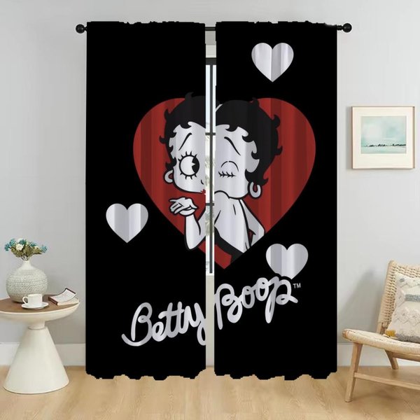 Cortinas Antimosquitos Betty Boop Para Cortina De Sala De Estar, DecoracióN De Halloween, Cortinas Opacas 2 Piezas, Cocina W50Xh70Cmx2Pcs-Cl-image