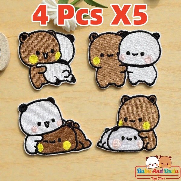 4 Szt. Naszywka Haftowana Panda Bubu I Yier Bubu I Dudu Naszywana I Naszywana Tkanina DIY Ubrania, Plecaki, Buty, Naszywka-image