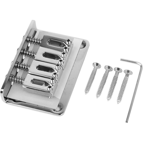 Mostek Do Gitary Elektrycznej 4 Strunowy Metalowy StałY Sztywny SiodełKo Do InstrumentóW Muzycznych Z Zestawem NarzęDzi GA904 Srebrny White-image