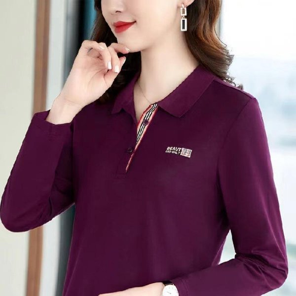 Camiseta De Manga Larga Con Cuello Polo Para Mujer, Estilo Nuevo, Primavera Y OtoñO, Deportiva, Holgada, Talla Grande, Solapa, Top Para Mujer, Camiseta BáSica XL Black-image