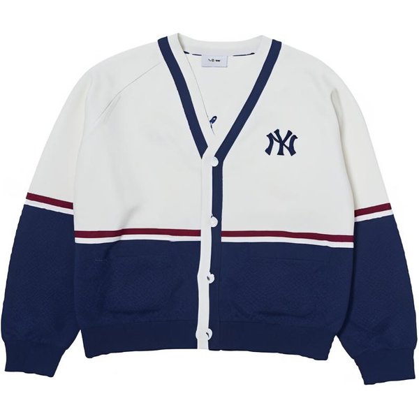 SuéTer De Punto MLB Varsity New York Yankees Ajuste Holgado Manga Larga BotóN Cuello En V Unisex Crema 3AKCV0144-50CRS M White-image