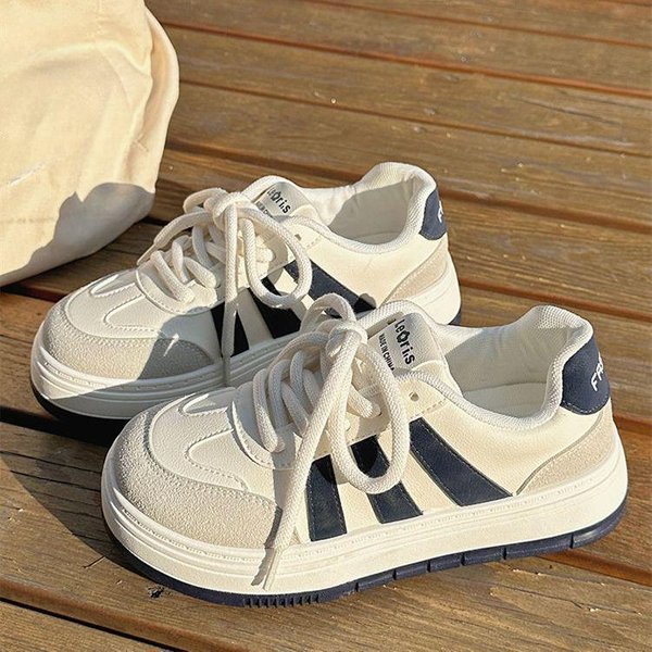 Zapatos De Base Gruesa Rayados Para Mujer OtoñO E Invierno Nuevos Ins Tendencia VersáTil Casual Estudiante Zapatos Blancos 37-image