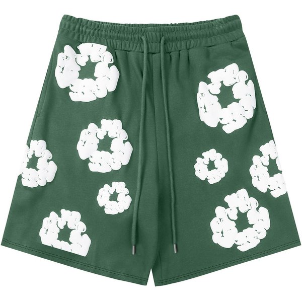 Pantalones Cortos Casuales Rojos Para Hombre Con Estampado Floral Blanco, Cintura EláStica, CóModos Para El Verano L Verde-image
