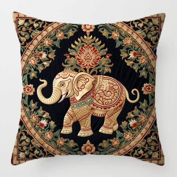 Vikama Funda De Almohada Estilo Bohemio Para Sala De Estar Sofá Funda De Almohada Con Estampado De Elefante Funda De CojíN DecoracióN Del Hogar 45X45Cm-image