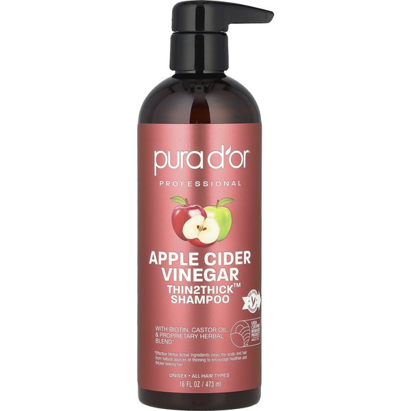 Pura D'or, Apple Cider Vinegar, Thin2Thick, Shampoo, 16 Fl Oz (473 Ml) Brown-image