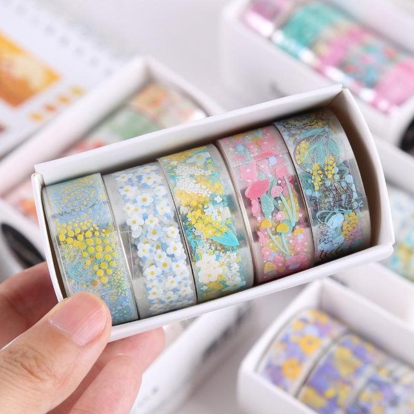 5 Rollos/Juego De Cinta Adhesiva Transparente Kawaii, Cinta Decorativa Diy, Material Escolar Adhesivos Para Cuaderno De Bocetos, PapeleríA-image