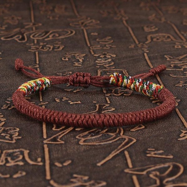 TybetańSka Buddyjska Bransoletka SzczęśCia Unisex Pleciona Czerwona Nić Lina Regulowana WęZeł King Kong Bransoletki Dla Kobiet MężCzyzn Bangles BiżUteria BrąZowy-image