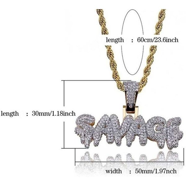Europejski I AmerykańSki Hip-Hop Naszyjnik Savage Z Literami Bubble MosiężNy ZłOty Wisiorek Ornament Gray-image
