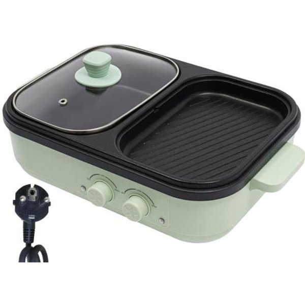 Olla Caliente EléCtrica Y SartéN Parrilla 2 En 1 Antiadherente Olla Caliente SartéN Con Tapa De Cristal Calentamiento RáPido Control De Temperatura Dual EU Gray-image