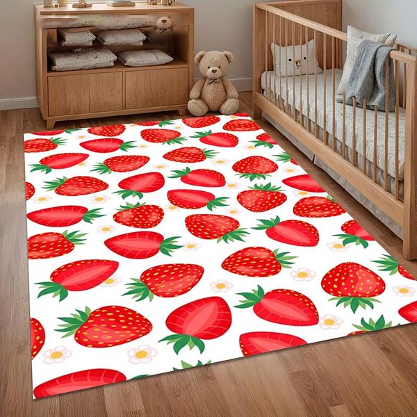 Uroczy Dywanik Z Nadrukiem Truskawek, AntypośLizgowy, MięKki Dywan PodłOgowy Do Pokoju DziecięCego, żłObka, Sypialni, Salonu, Pokoju Zabaw 40X60Cm-image