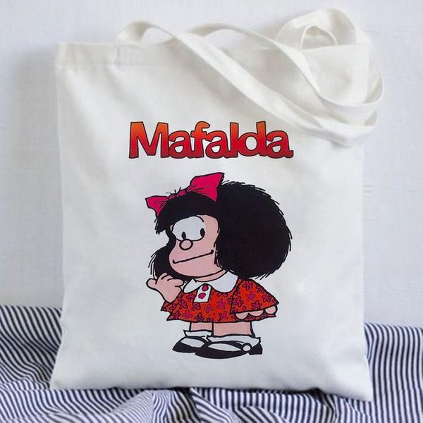 Bolso De Compras Kawaii Mafalda, Bolso De Lona Harajuku De Anime, Bolso De Mano Para Mujer, Bolso De Compras De Gran Capacidad, Bolso De Hombro Casual 29*32Cm-image
