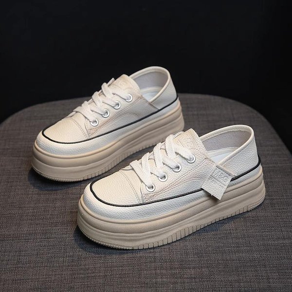 Zapatos Blancos De Plataforma De Cuero Para Mujer Primavera Nuevo Suela Blanda Doble Uso Zapatos Individuales Zapatos Casuales Zapatos Deportivos Para NiñOs Zapatos De Skate 40-image