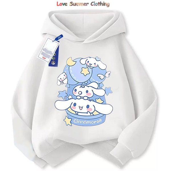 DziewczęCa Bluza Z Kapturem SłOdkie Bluzy Cinnamoroll Bluza Z Kapturem Dzieci KreskóWkowy Pies Ubrania ChłOpięCa Bluza Z Kapturem DziecięCa Codzienna GóRa 110 White-image