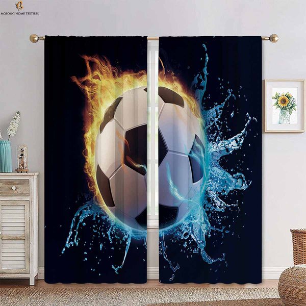 Agua, Fuego, FúTbol, Baloncesto, Cortinas Estampadas Geniales Adecuadas Para Dormitorio, Sala De Estar, Cocina Cortinas Decorativas 2 Piezas W50Xh130(Cm)X2Pcs&Rod Pocket-image