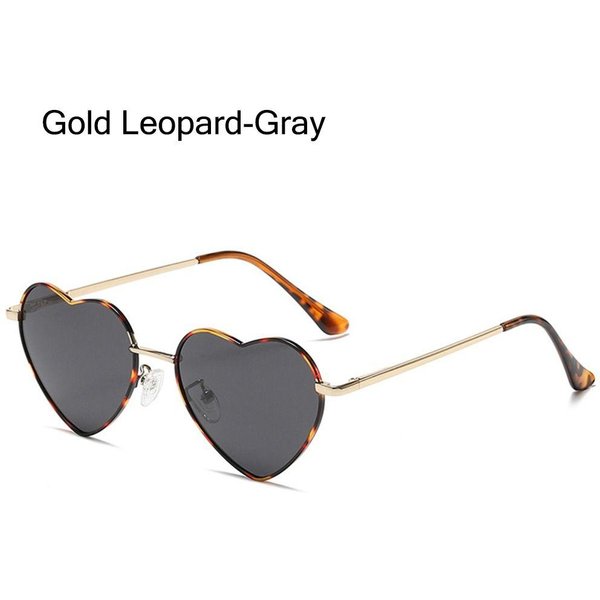 Vintage Okulary PrzeciwsłOneczne Metalowa Oprawka KształT Serca Ochrona UV400 Okulary Z Lat 90. Odcienie Serca Okulary SłOneczne Gold Leopard-Gray-image