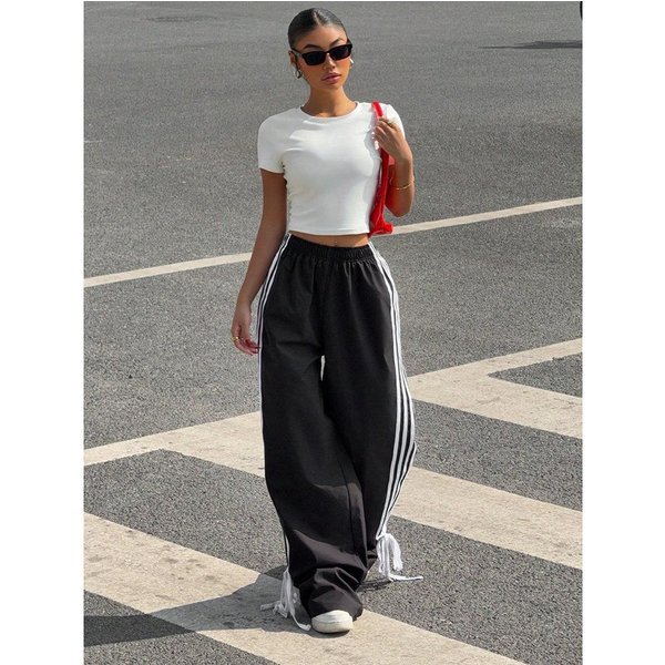 Pantalones Casuales Sensuales De DiseñO Para Mujer En Verano Nuevos Pantalones Deportivos Pantalones Sueltos Y VersáTiles L Black-image