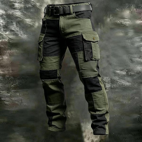 Pantalones Cargo Para Hombre Con MúLtiples Bolsillos Y DiseñO Color Block Para Senderismo Al Aire Libre Casual S Verde Del EjéRcito-image