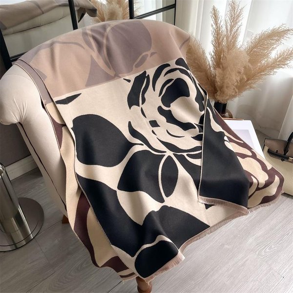 CiepłY Kaszmirowy Poncho Szal Szalik Luksusowy WzóR Gruba Pashima Zimowy Koc Okrycia Bufanda Codzienny HidżAb Szale Echarpe 66X186Cm Gray-image