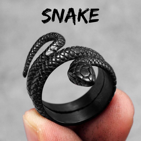 Serpiente Dorada Animal Anillos De Acero Inoxidable Para Hombres Punk Hip Hop ÚNicos Modernos Para Novio Masculino JoyeríA Regalo Creativo 14 Black-image